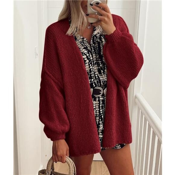 Womens Oversized Cardigan Sweaters Wine Red - Picture 4 of 6